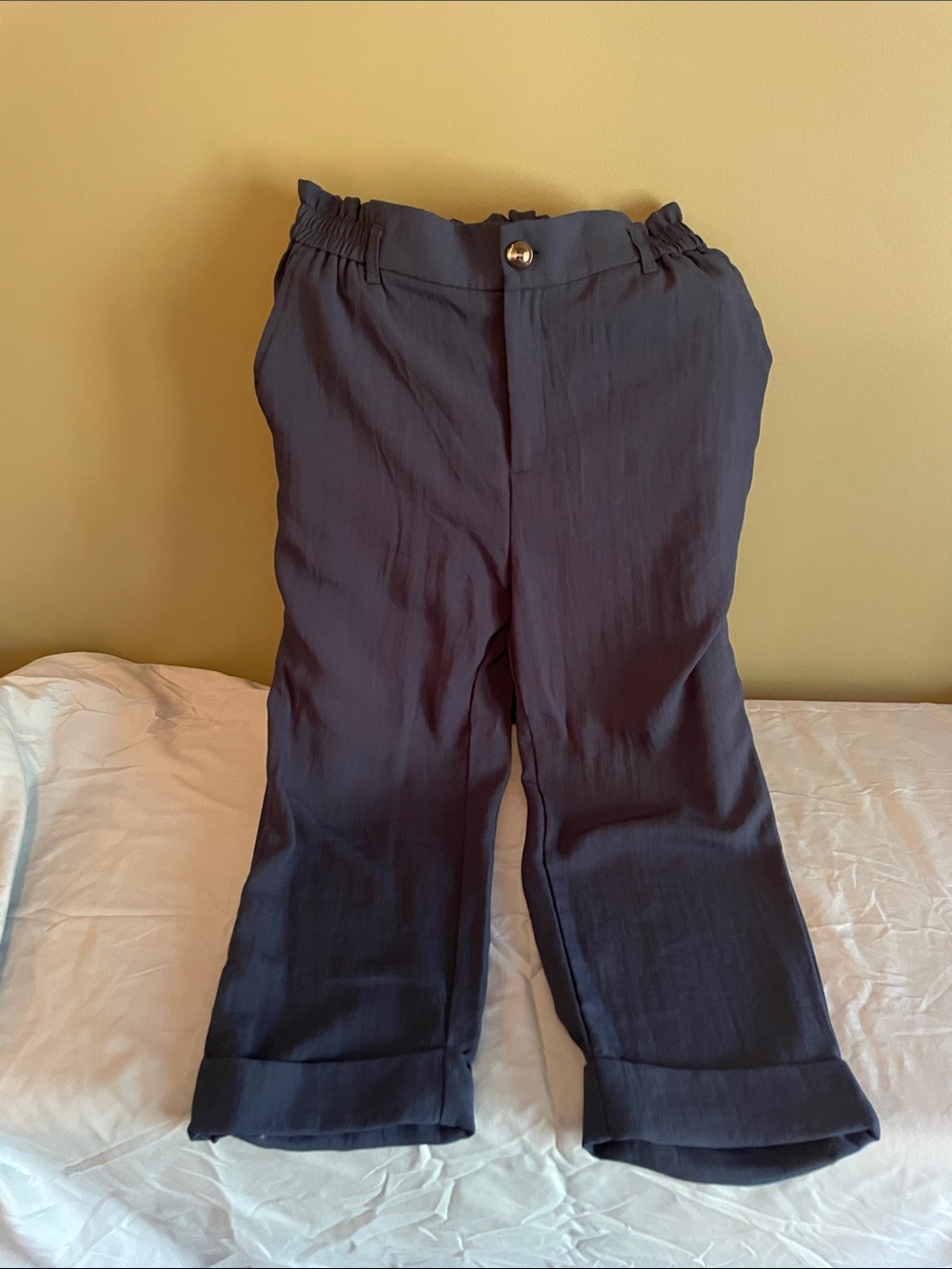 HALARA Navy Cropped Elastic Waist Pants